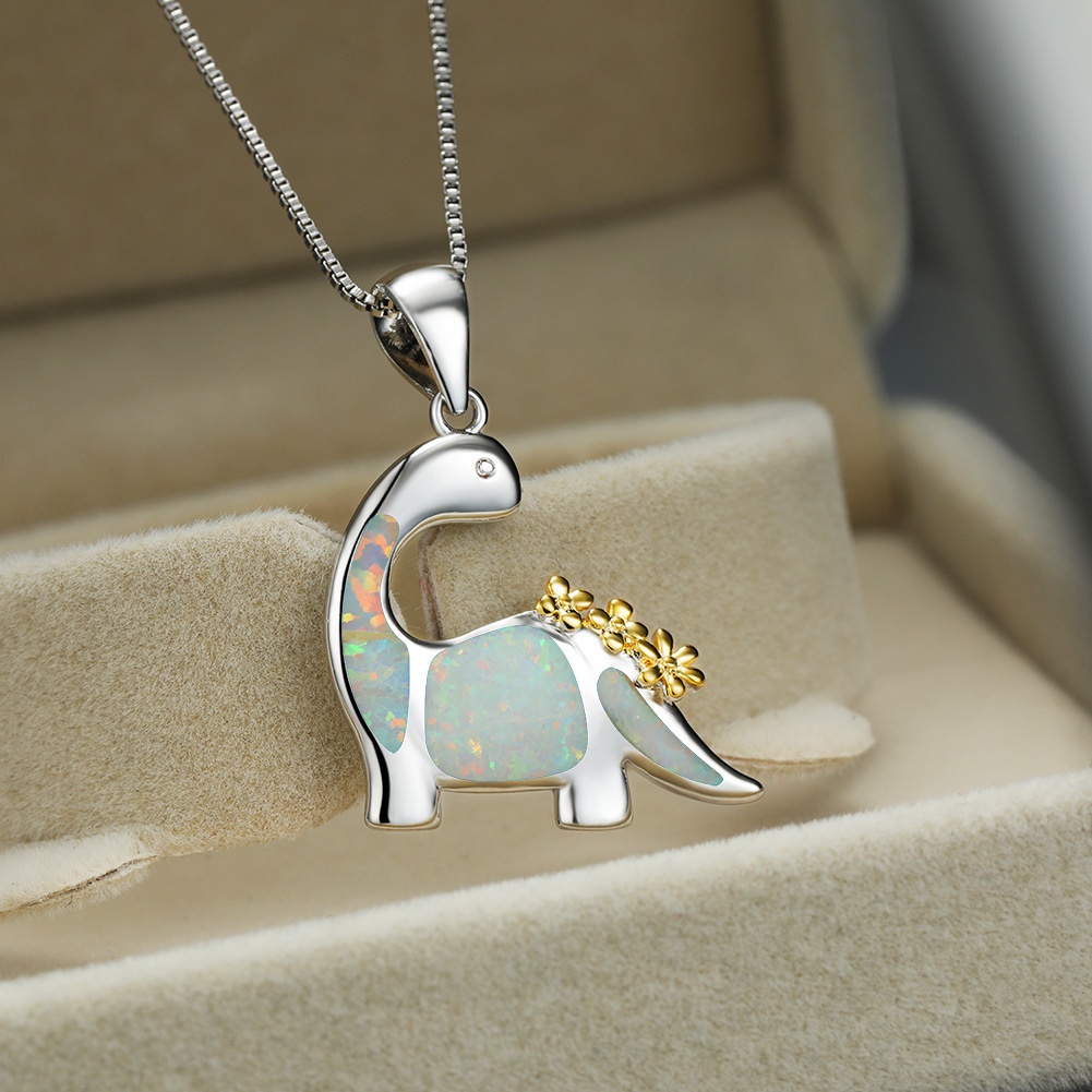 Kalung Desain Hewan Dinosaurus opal Buatan Tangan Untuk Wanita element