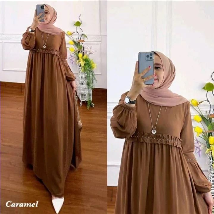 Bestseller - Ameena Dress Bahan Ceruti Full Furing / Gamis Wanita Terbaru 2022 Kekinian / Gamis Kond