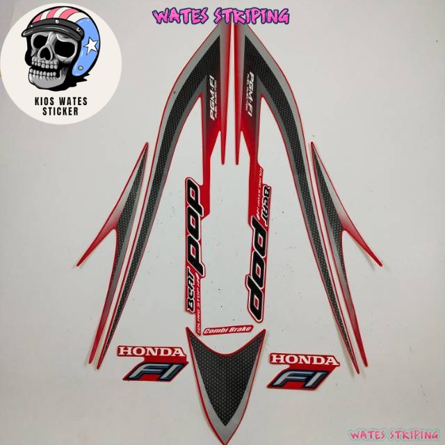 Striping Decal Polet Sticker honda beat pop idling stop 2014 2015 iss stiker body merah motor standa