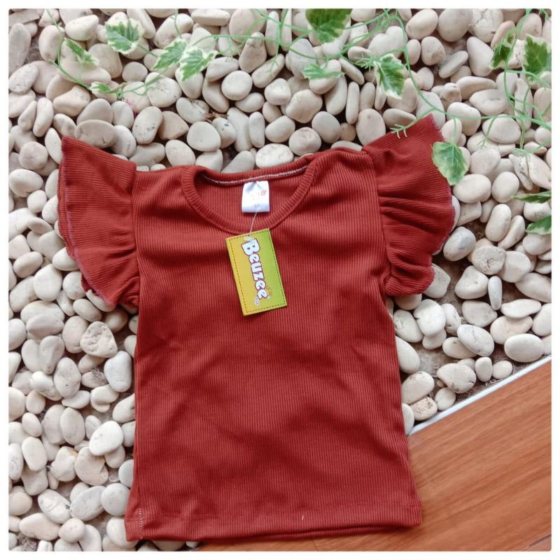 Atasan Anak Perempuan Blouse Ruffle Tee Katun Rib Baju Anak Perempuan Lucu Beuzee