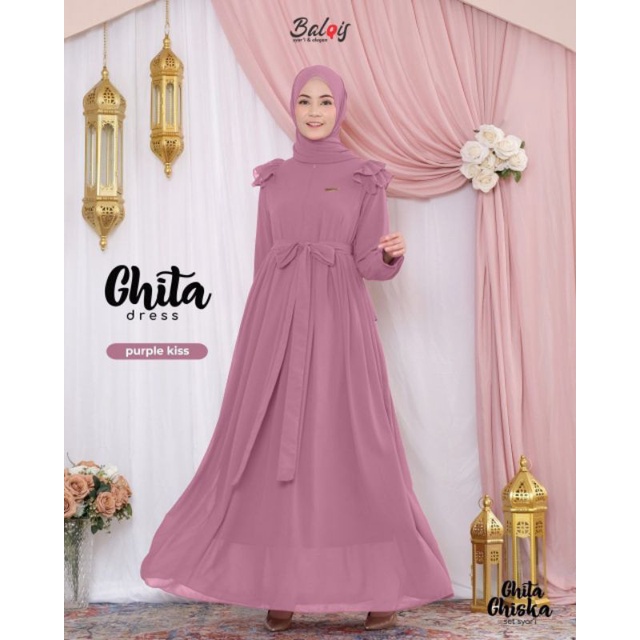 Ghita Dress Gamis ORI Balqis Gamis Ceruty Babydoll Gamis Dewasa