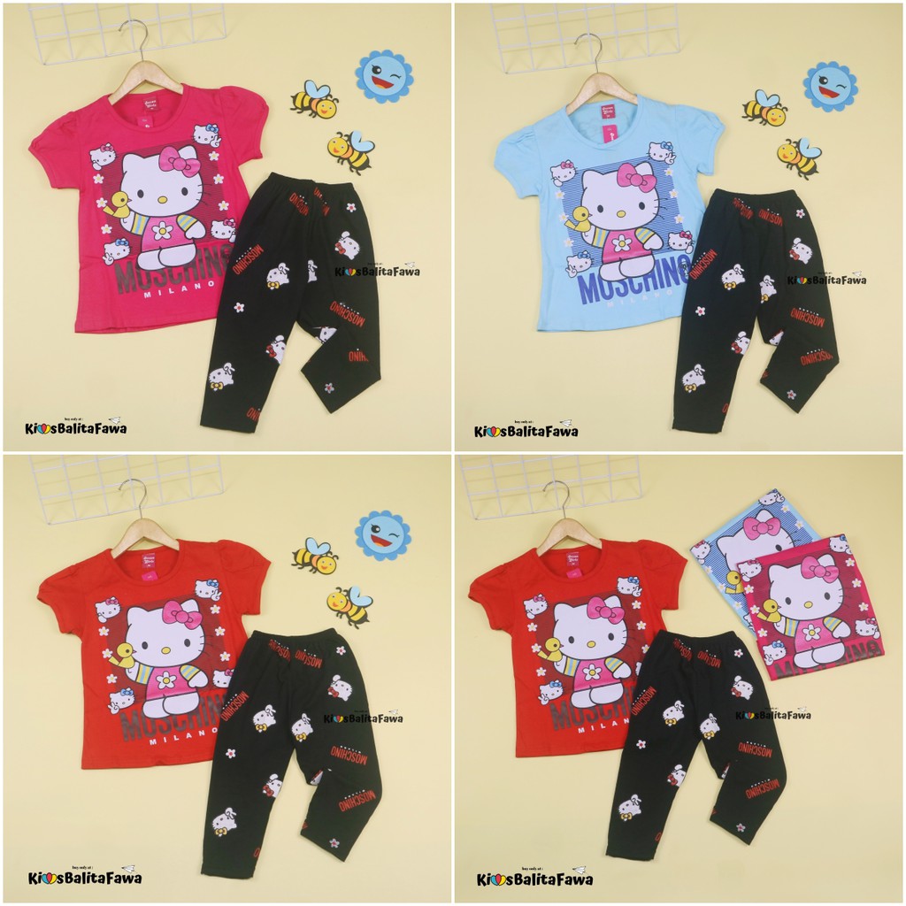 Setelan Hello Katty uk 2-3 Tahun / Baju Anak Karakter Legging Perempuan Murah Celana Panjang Import