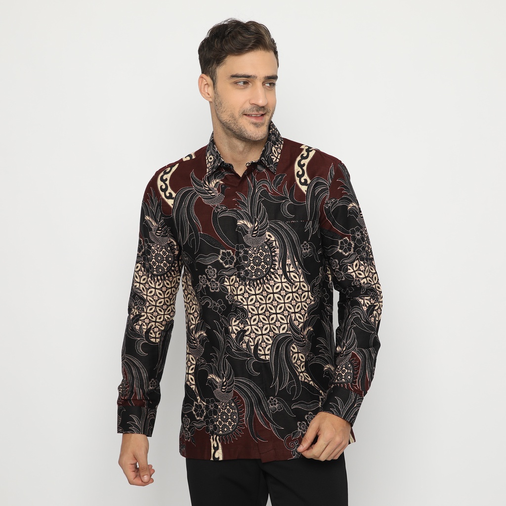 Kemeja Lengan Panjang Pria / Platini Kemeja Batik Pria Lengan Panjang Katun Hitam 460549
