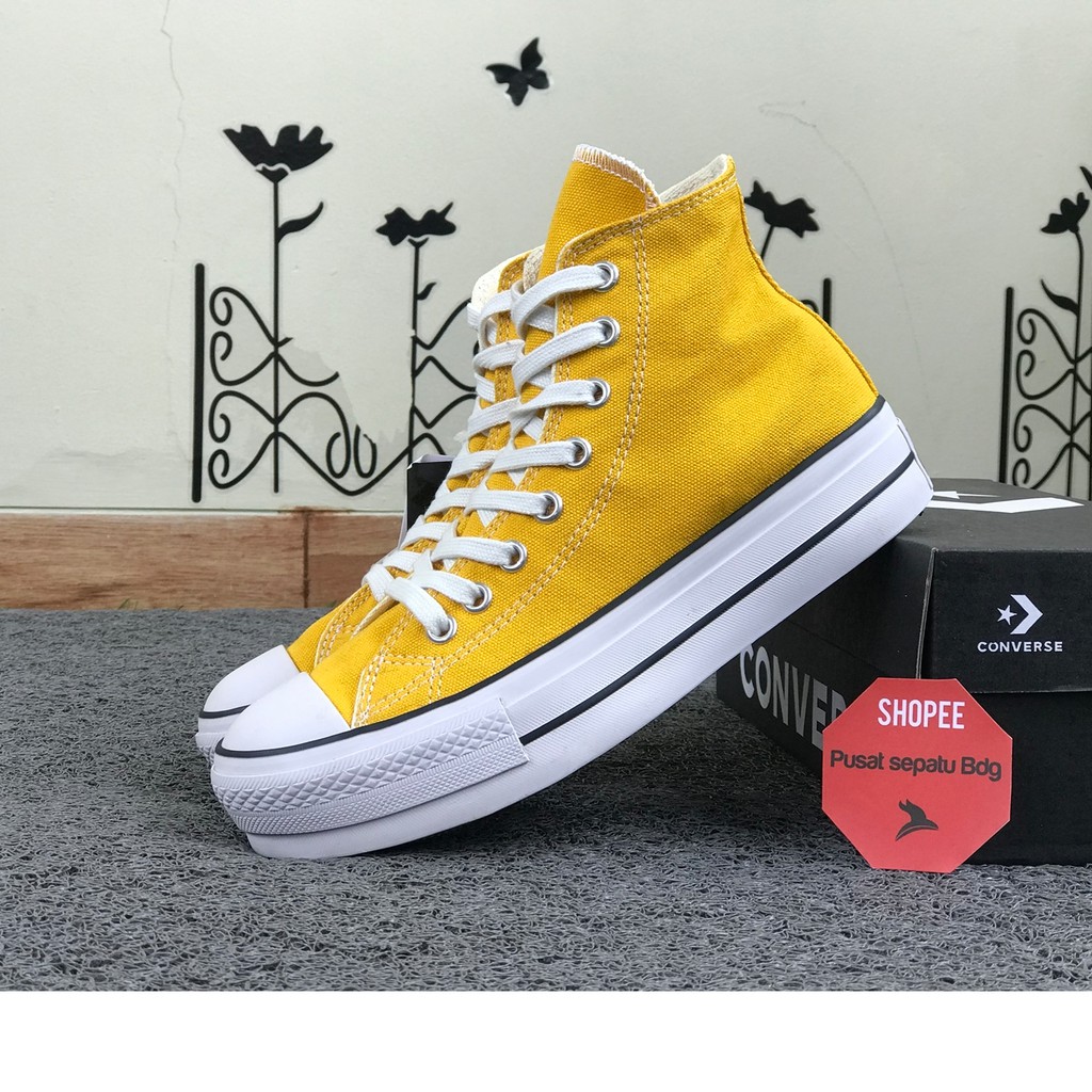 Sepatu Converse Hak Tinggi Platform Yellow Sun Flower