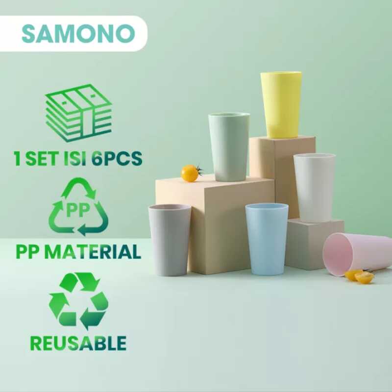 Samono Gelas Set ( Isi 6 Pcs ) Plastik BPA Free Reusable Microwave Cangkir Tahan Panas High Quality