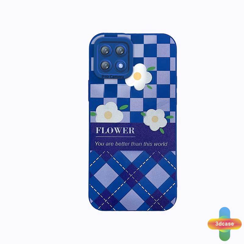 Soft Case Realme C11 2021 C21Y C15 C21 C25 C20 C3 C12 C25S 5 5S 5i C17 7i C1 C25Y C2 C3i 6i C20A realme Narzo 20 10 10A 20A 30A Klein Blue Plaid White Flower Anti-fall Case