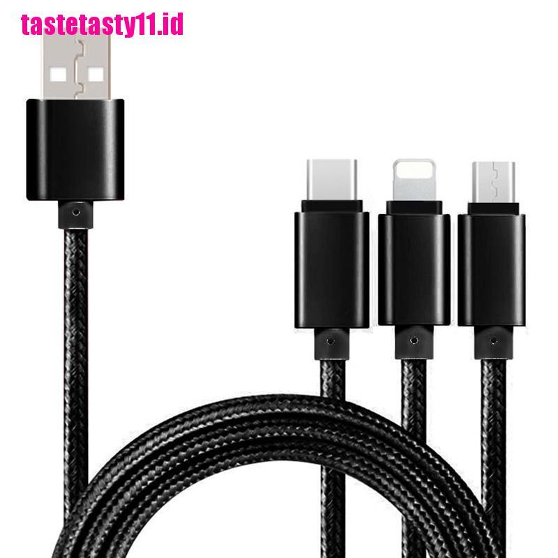 3 in 1 Kabel Data Charger Micro USB Tipe C Untuk iPhone