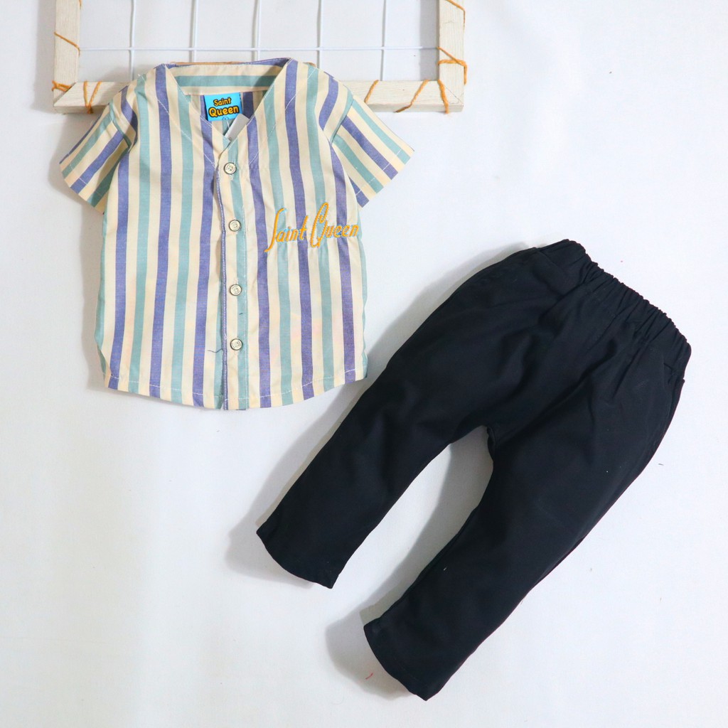 SaintQueen Motif Garis Warna Random / Setelan Baju Bayi 0 - 4 Tahun / Baju Anak Laki-Laki
