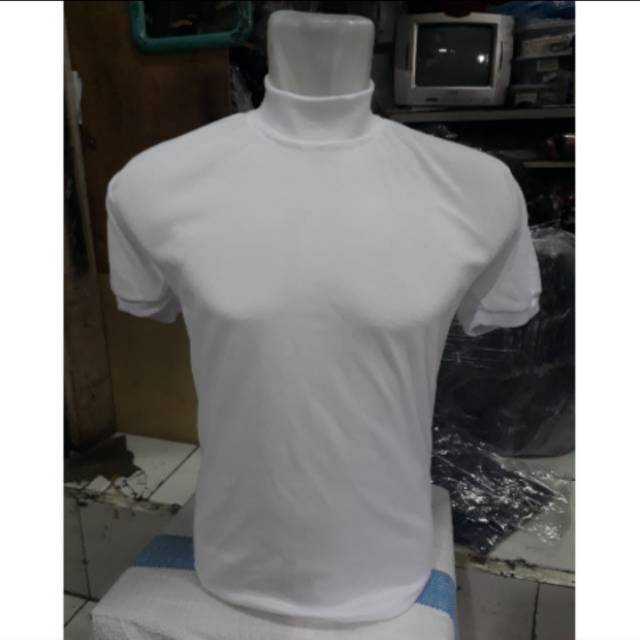 Kaos putih leher tinggi/dalaman polos leher tinggi