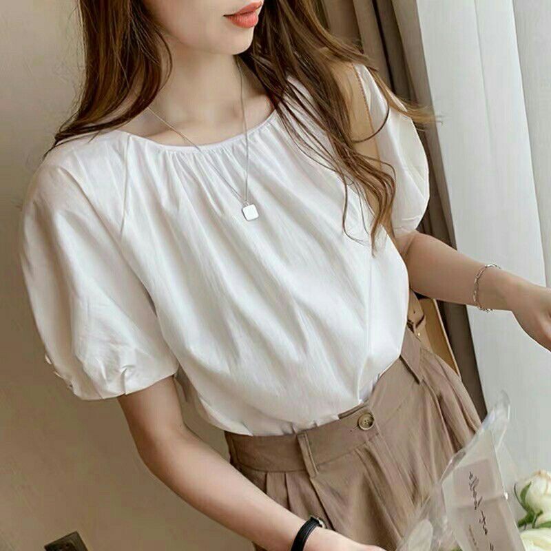 YBAviya Baju atasan blouse top lengan pendek putih cewek import baju blouse kerja wanita import