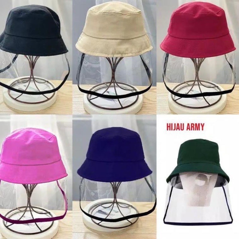 TOPI BUCKET DEWASA ANTI CORONA / TOPI + MIKA DEWASA / TOPI FACE SHIELD VISOR / BUCKET DEWASA ANAK