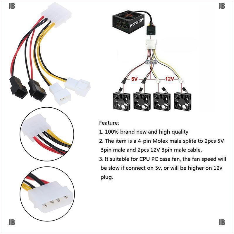 ❥JB'PC 4-Pin Molex/IDE to 3-Pin CPU/Chasis/Case Fan Power Cable Adapter Connector