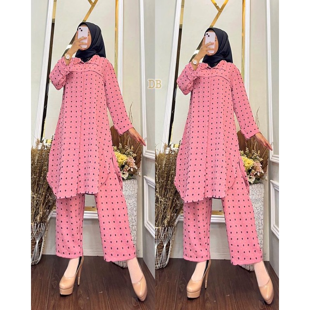 NEW PRODUK ONE SET KEMEJA TUNIK/ONE SET KRINGKEL RUBIAH DOT/ONE SET PREMIUM
