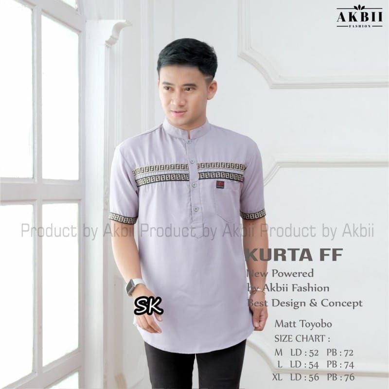 Baju Koko FF Lengan Pendek Koko Kurta Toyobo Terlaris Atasan Muslim Terbaru M L XL