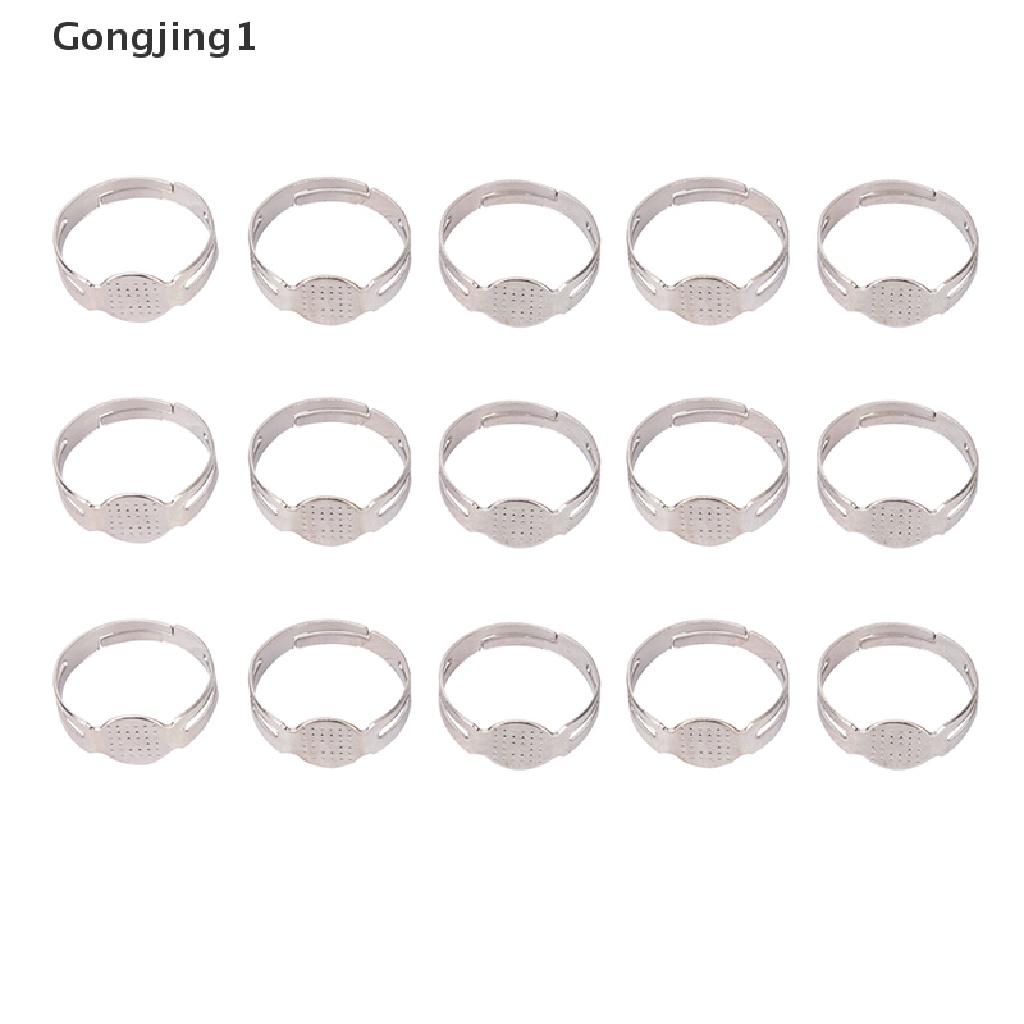 Gongjing1 50pcs Cincin Kosong Adjustable 8mm Untuk Membuat Perhiasan DIY