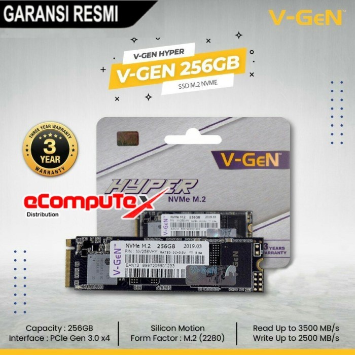 SSD SOLID STATE DRIVE V-GEN HYPER NVME M.2 256GB / 256 GB PCLE GEN 3.0 GARANSI RESMI