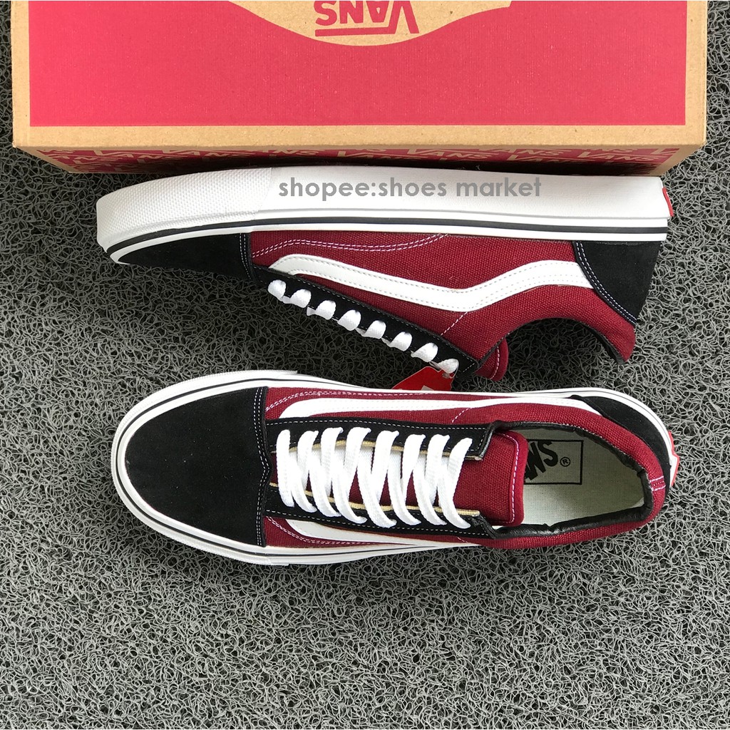 Vans Oldskool Black Maroon White Bisa Bayar Ditempat Real Picture Sneakers Pria