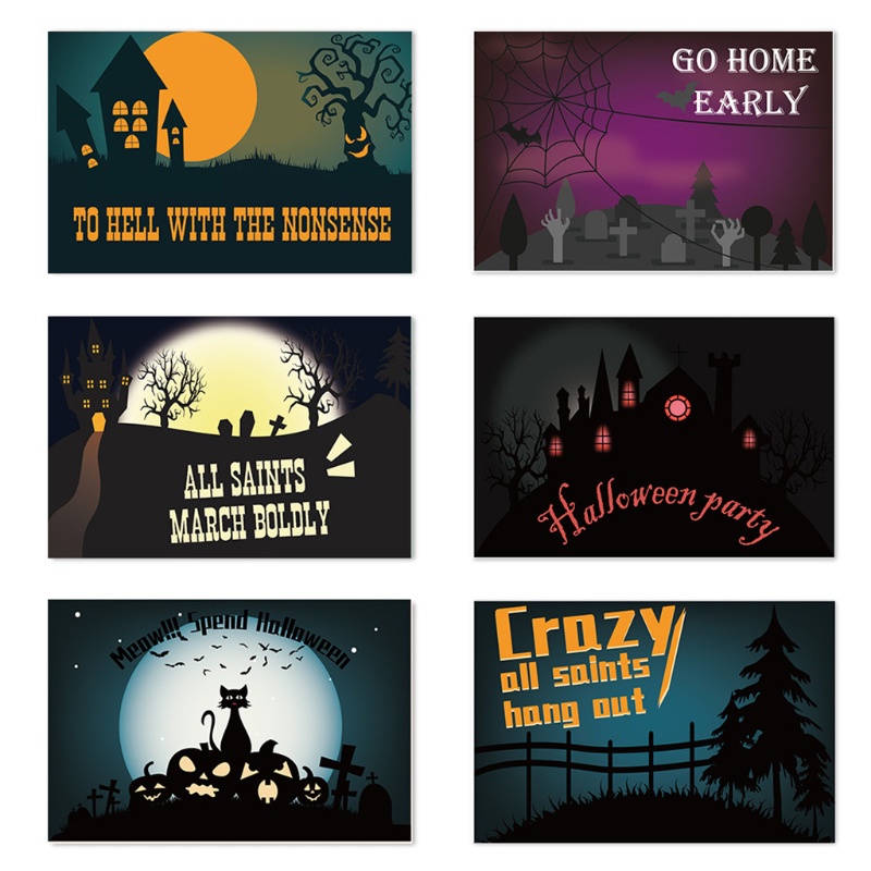 6pcs / set Kartu Ucapan Dengan Stiker Amplop Desain Halloween