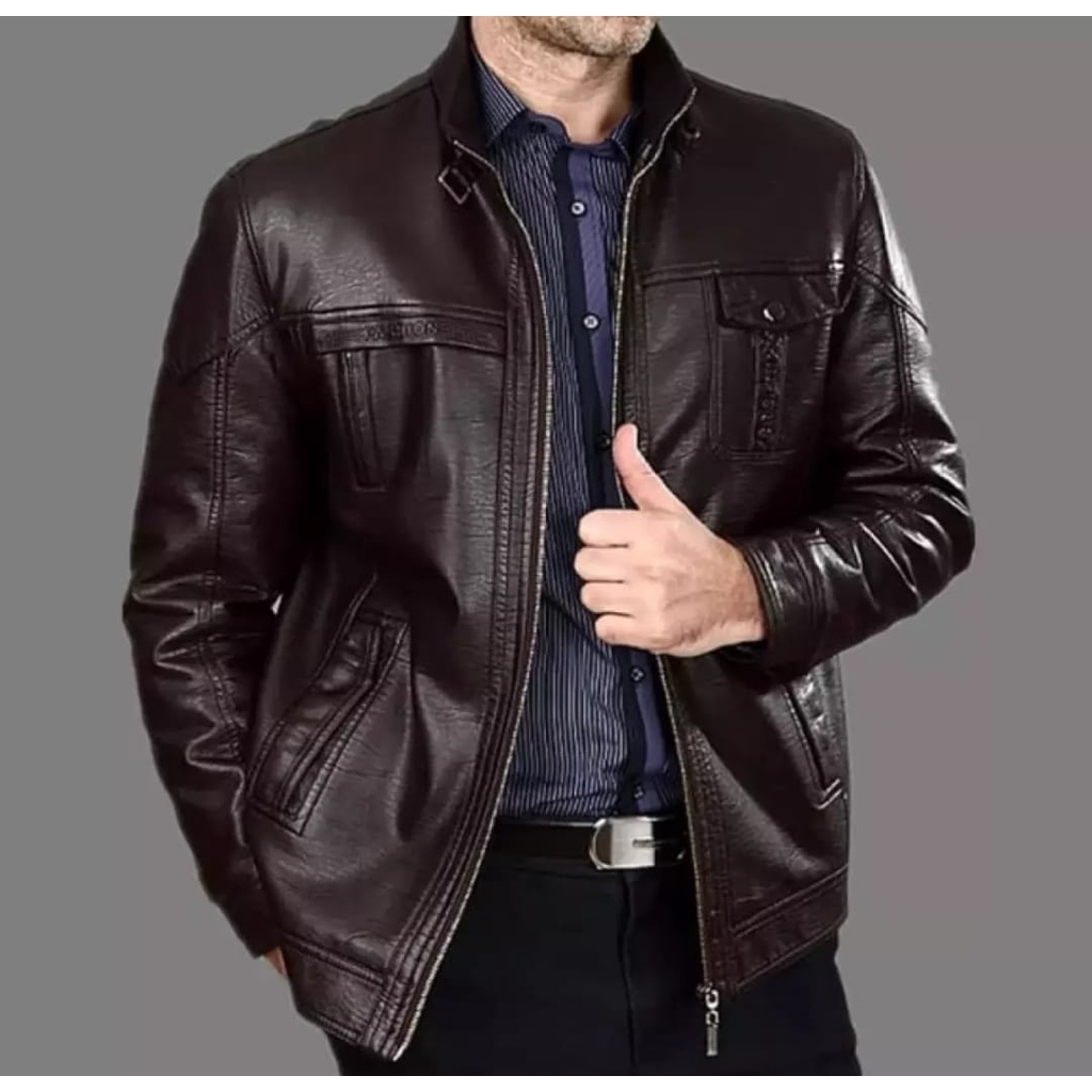 NEW DEALS JAKET KULIT SEMI PARKA KEREN/JAKET PRIA/ JAKET SEMI KULIT/ JAKET KANTOR