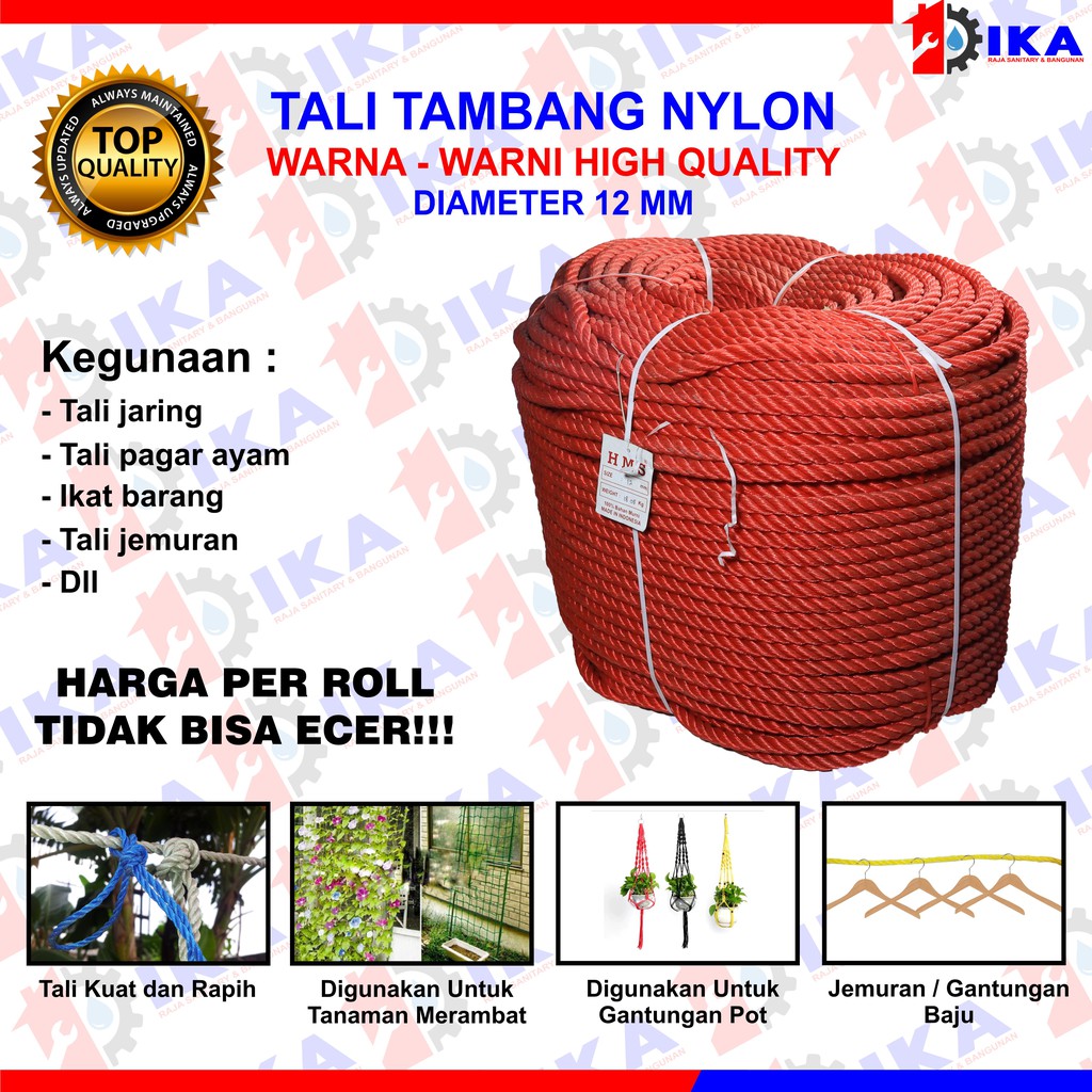 Tali Tambang 12 mm panjang Per Roll Tali Tambang Nylon warna kuat bagus murah