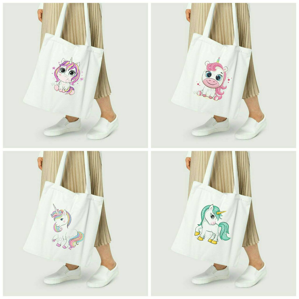 TOTE BAG KANVAS MURAH / TOTE BAG WANITA / TOTE BAG MOTIF UNICORN