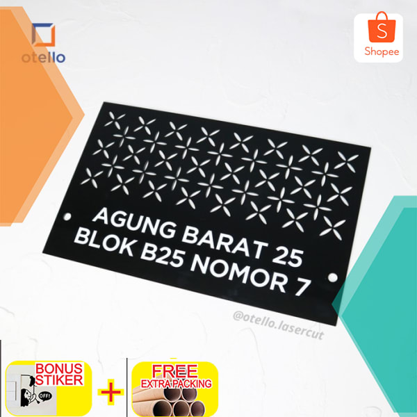 

Custom Nomor Rumah Akrilik Laser Bolong + UV | Papan Alamat Acrylic 01 - 32 x 20 cm Hitam Elegan
