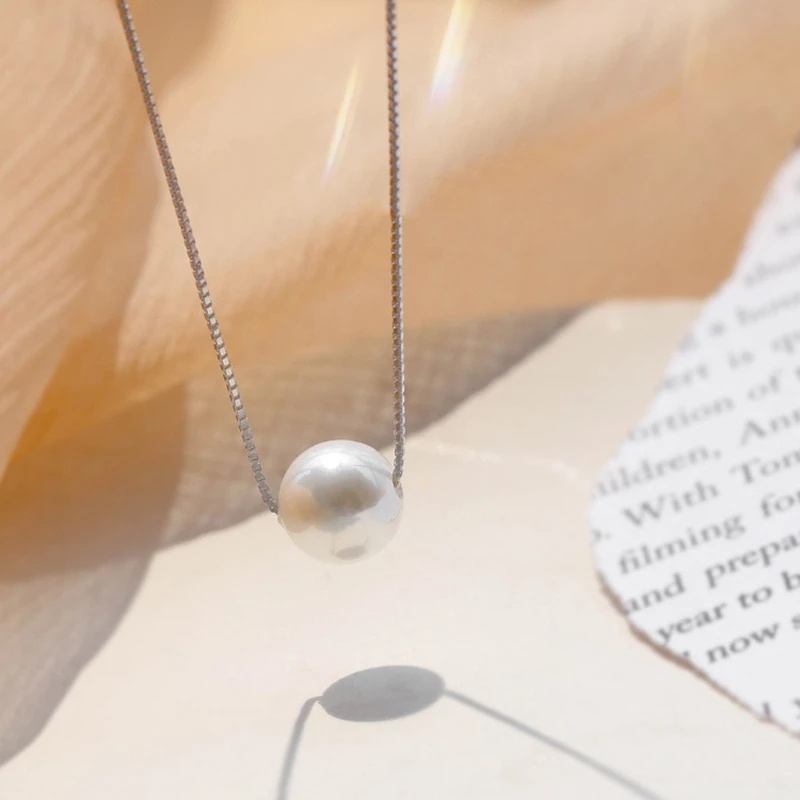 [ Women Fashion  Sliver Chain  White Pearl Pendant Necklace  ] [ Girlfriends Gifts Jewelry Accessories ]