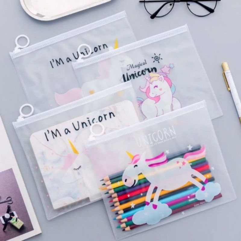 CAHAYA PELANGI (CPS) POUCH UNICORN - POUCH KOSMETIK TEPAK PENSIL TRANSPARAN