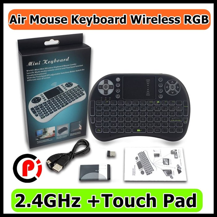 Air Mouse Wireless Keyboard RGB 2.4GHz Dengan Touch Pad I8 3C Black