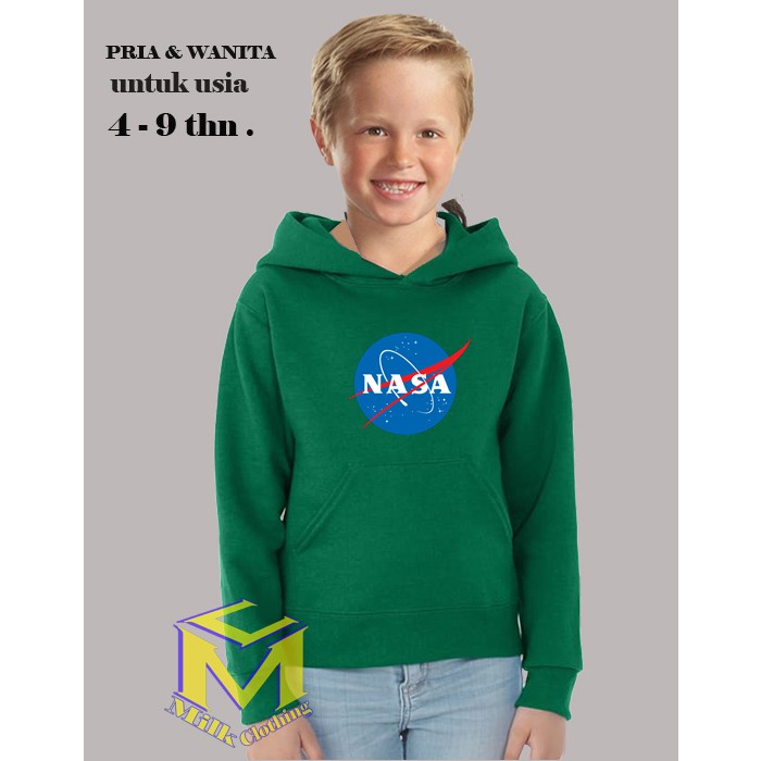 Jaket Hoodie Anak Nasa murah Bagus Lucu - hijau botol