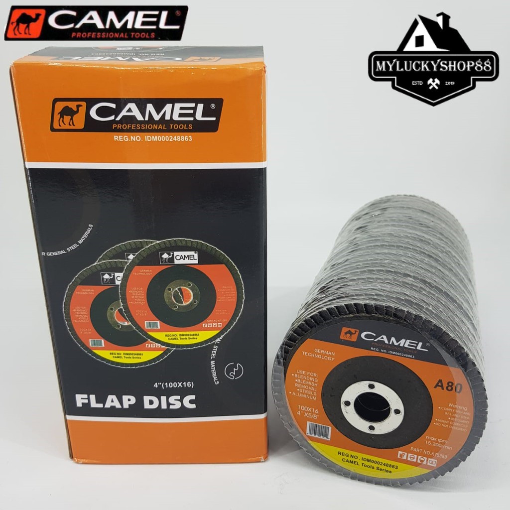 Flap Disc Sand Grit 4&quot; Inch 100 mm A80 Amplas Gerinda Susun Camel 80