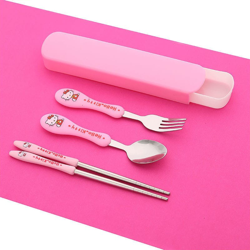 ~ PIYOSHI08 ~ Sendok Garpu Sumpit Set 3 in 1 Alat Makan Anak Stainless Steel Motif Karakter Lucu PD128