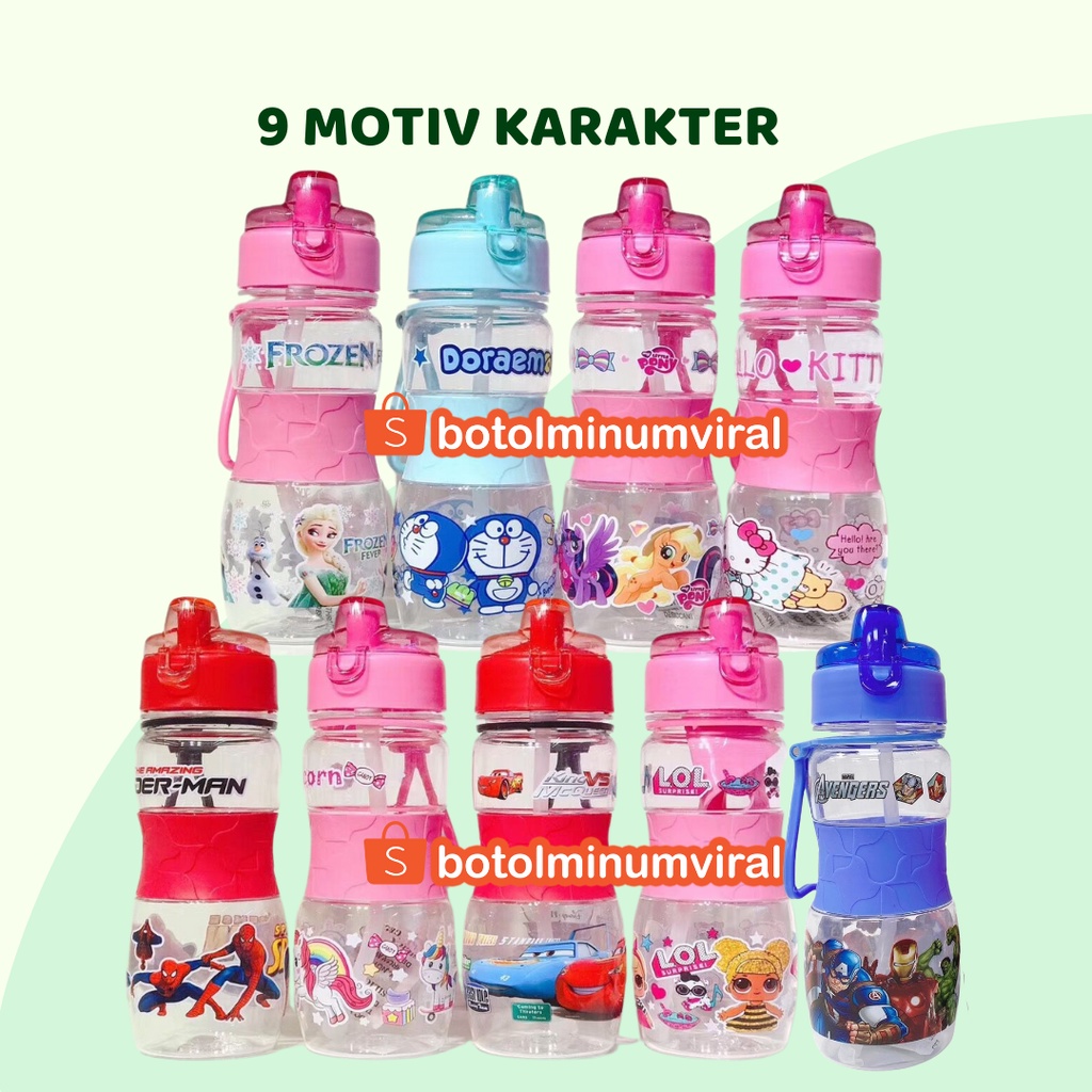 Botol Minum Viral Karakter Anak Sekolah TK SD Sedotan BPA FREE Import Kartun Suvenir Hadiah Kado