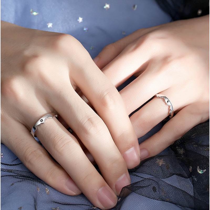 Adjustable Sun Moon Couple Rings Minimalist Silver Color Opening Rings for Men Women Couple Engagement Jewelry Gift