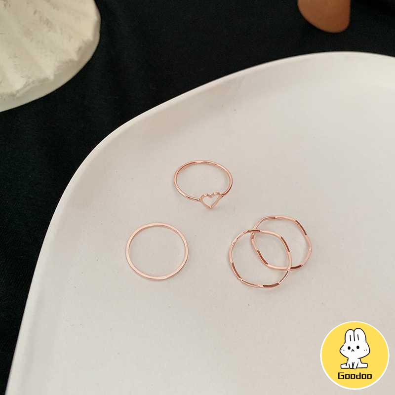 4 Pcs/set Jari Telunjuk Cincin Rose Gold Cincin Set Untuk Wanita Aksesoris Perhiasan Hadiah Natal -Doo