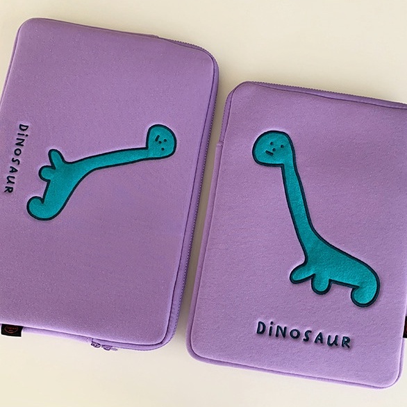 Sleeve Pouch Sarung Tas Bag Case Ipad Tab Tablet Macbook Air Pro Laptop Asus Acer Lenovo HP Huawei 11 12 13 14 15 inch Motif Gambar Kartun Cartoon Dino Warna  Ungu Purple Lilac Cute Murah Korean Model