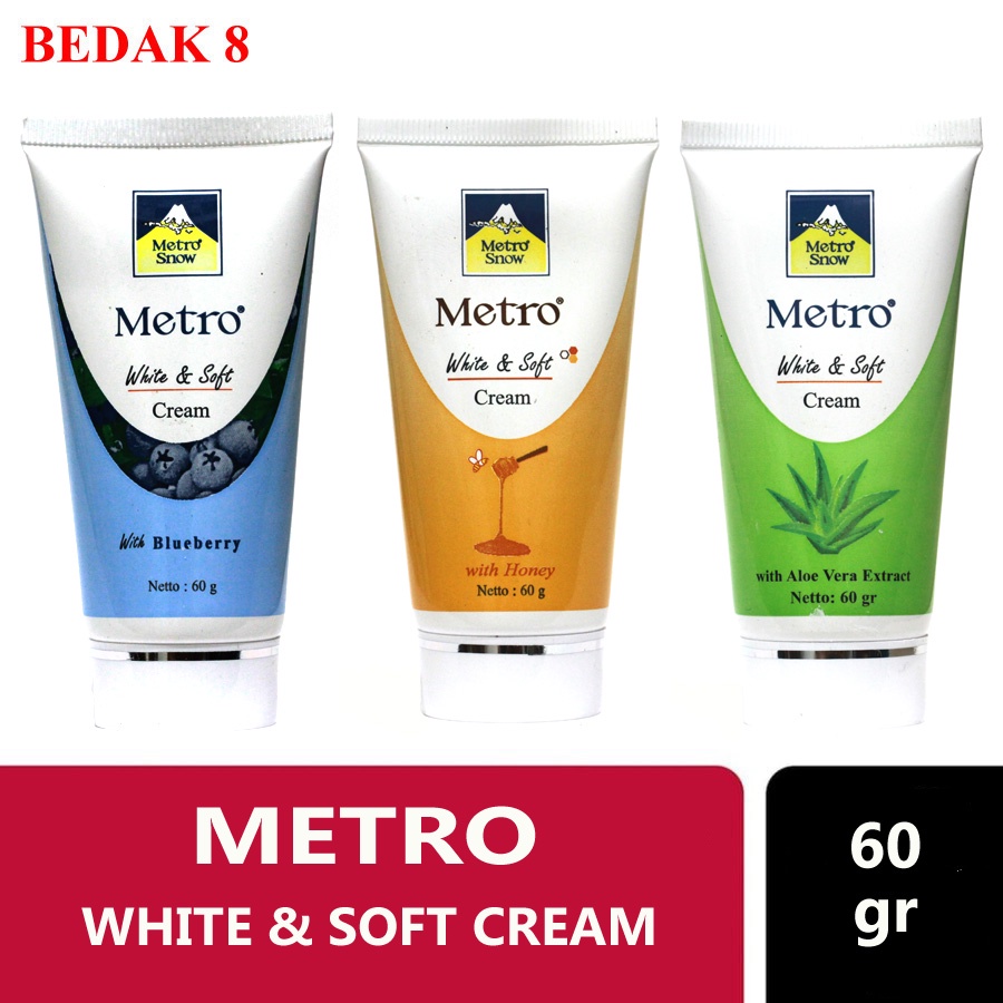 Metro White &amp; Soft Cream Tube 60 gr/ Metro Snow Tube 60 gr isi 6 pcs