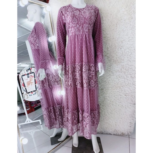 nkrealpict dress gamis brokat tule adem import lokal