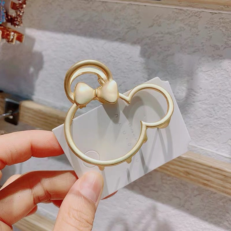 Jepit Rambut Bentuk Mickey Model Hollow Bahan Metal Matte Gaya Korea Untuk Mandi