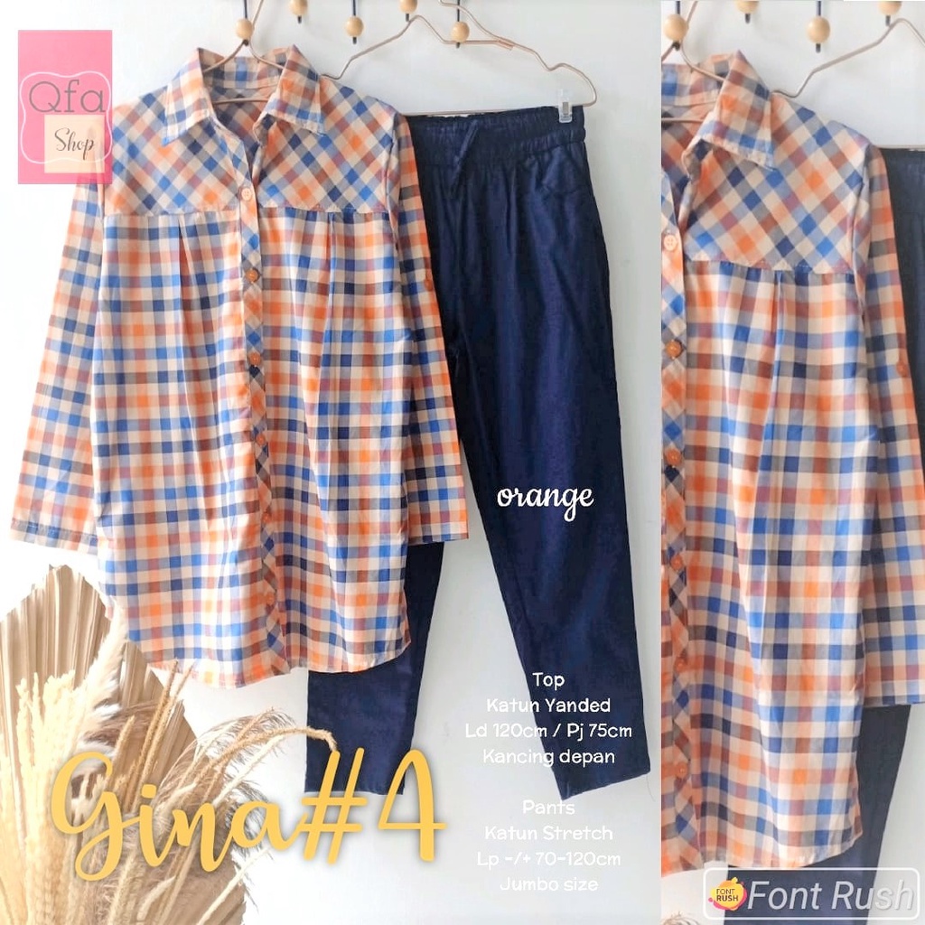 Stelan Kemeja Super Jumbo Muat BB 90 Kg Baju Ori Solo Gina Set