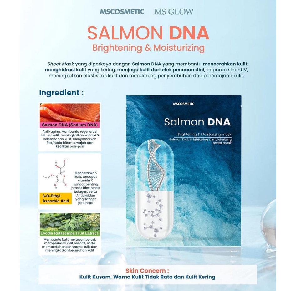 MS GLOW Sheet Mask Salmon DNA – Brightening &amp; Moisturizing MS Glow Ecer - Terbaru