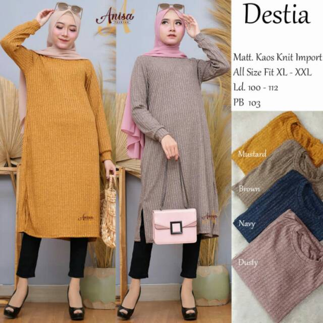 Atasan wanita dewasa / Destia / tunik kaos rajut import ori Anisa