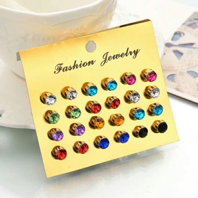 Anting fashion korea 1 set colorful crystal murah