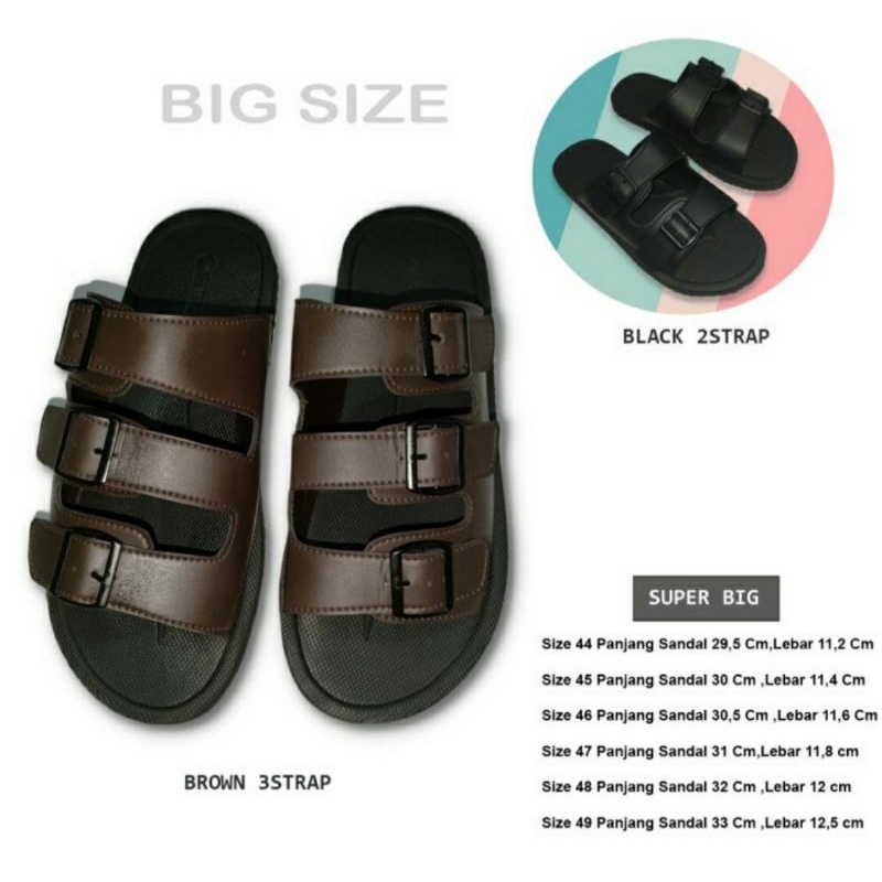 Sandal Slide Kulit Pria 002VZ Big Size 44-49 Sendal Kasual Cowok Slop Ukuran besar Size LUAR Negri Hitam, 49