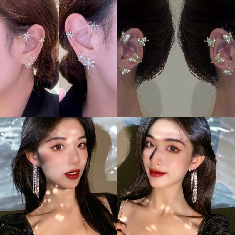 Candy Jewelry 1 Pcs Fashion korea Butterfly Clip Earrings Tassel Earring Metal Snowflake Ear Clips Silver Gold Plated