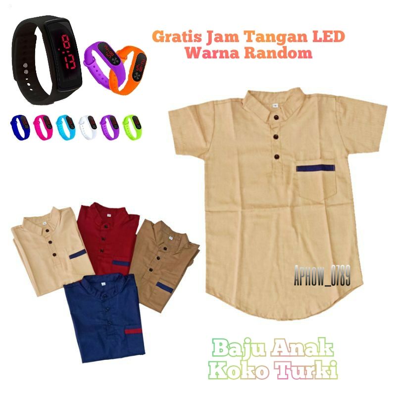 pdf baju koko anak laki laki usia 3-13 tahun GRATIS jam tangan LED pakaian muslim anak laki-laki baju koko turki