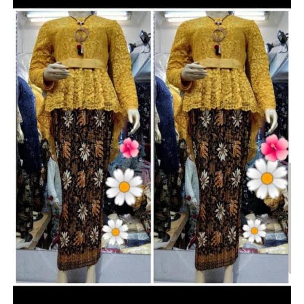 SB Collection Stelan Kebaya Rima Blouse Brukat Pita Dan Rok Plisket Maxi Jumbo Batik Wanita