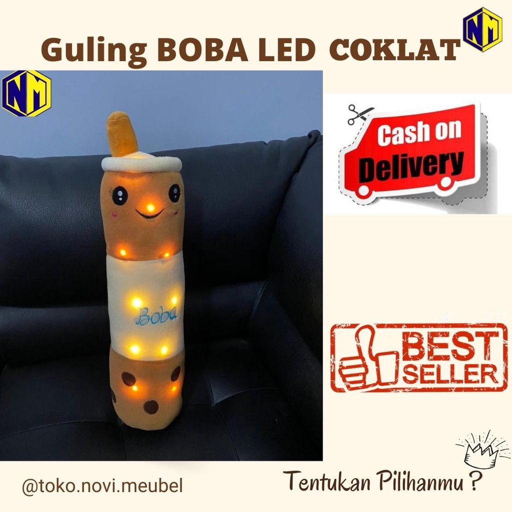 Guling Boneka Boba Milk Tea LED Kain Halus  Bahan full Velboa Tinggi 60cm