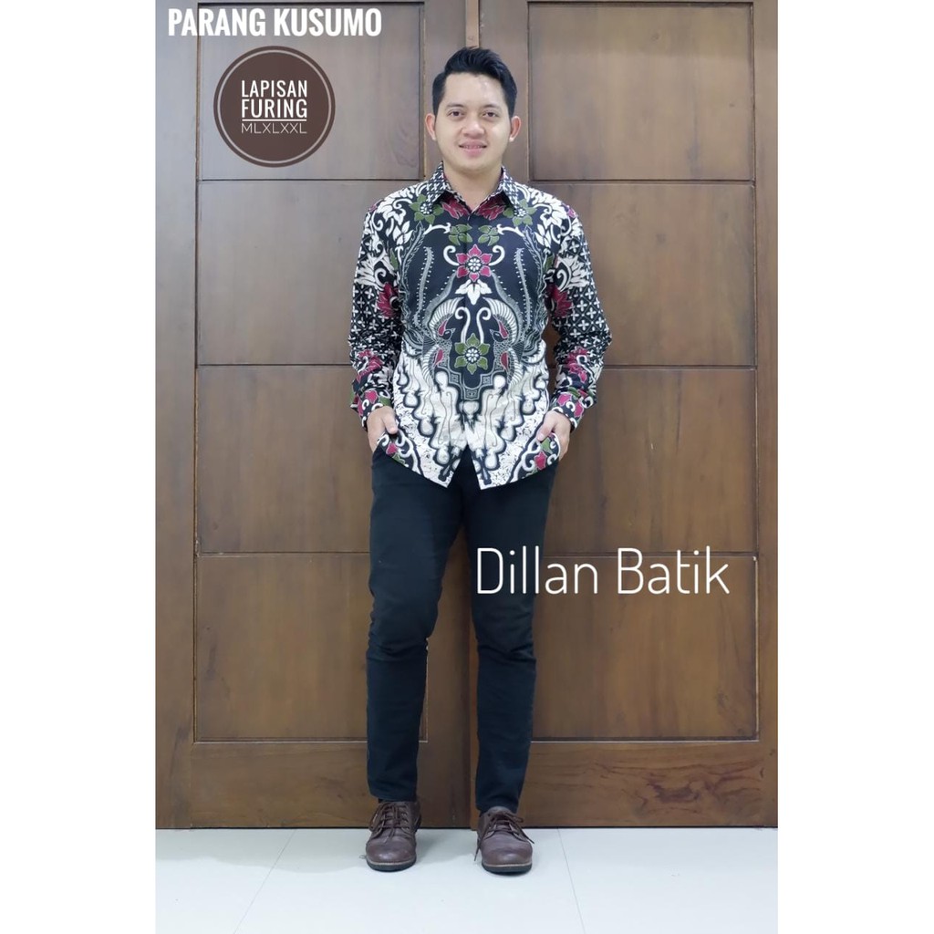 PARANG KUSUMO DILLAN KEMEJA BAJU BATIK PRIA SOLO LENGAN PANJANG PENDEK LAPIS FURING ATASAN BATIK PREMIUM MODERN KATUN HALUS AMARTA ANGGADA ANTASENA ARJUNA BARATAYUDA BASUDEWA BOKOR GRANITAN BUNGA SLARAK CAKRA SENA PARANG KUSUMA ELANG GOLD GARUDA PANCASILA