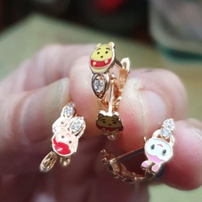 Big Promo Terbaru Gwigeol | Anting Jepit Anak Karakter Winnie The Pooh Pink Kelinci Lucu Emas Asli